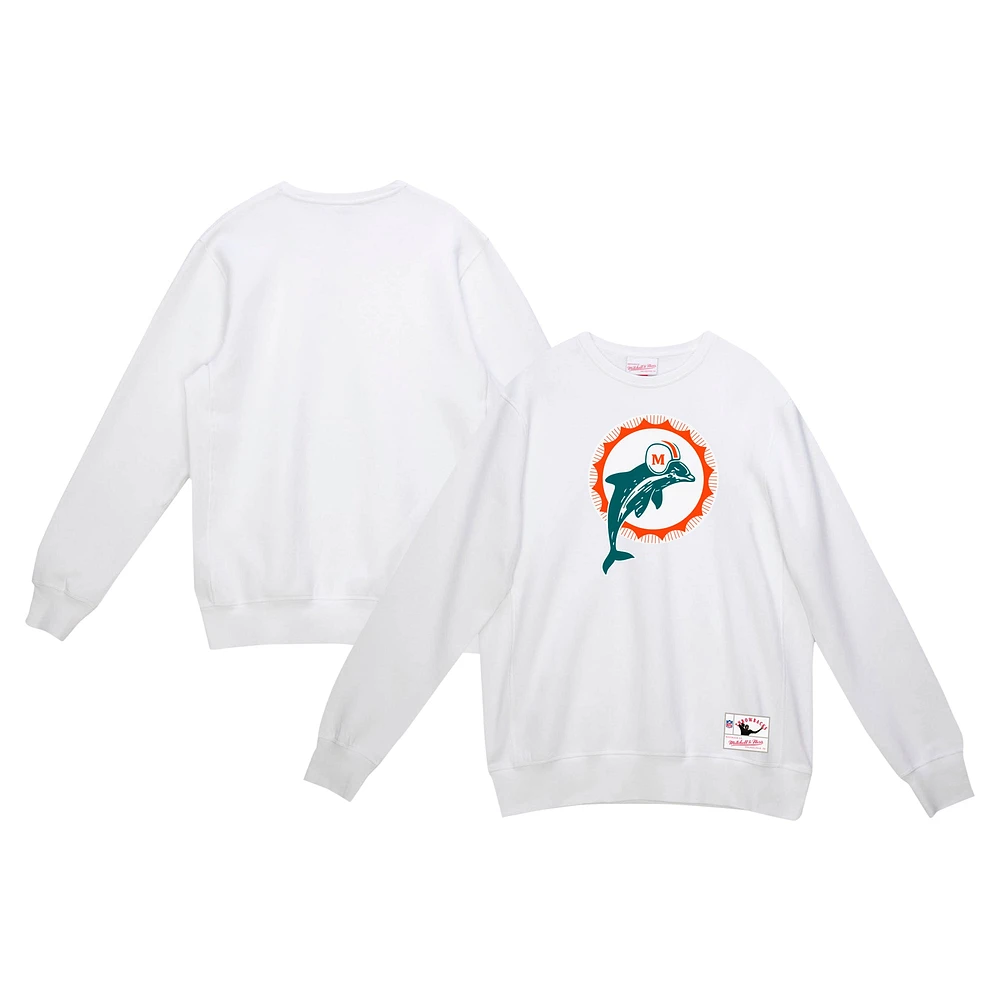 Men's Mitchell & Ness White Miami Dolphins Basic Fleece Pullover Sweatshirt