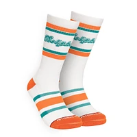 Chaussettes mi-mollet blanches à rayures rétro pour hommes Mitchell & Ness Miami Dolphins