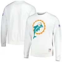 Men's Mitchell & Ness Heathered Gray Miami Dolphins Allover Print Fleece Pullover  Sweatshirt