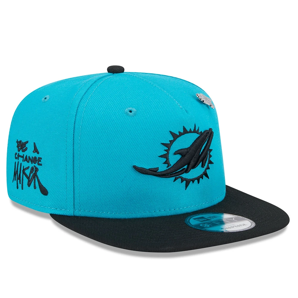 Men's New Era Aqua/Black Miami Dolphins 2024 Inspire Change A-Frame 9FIFTY Snapback Hat