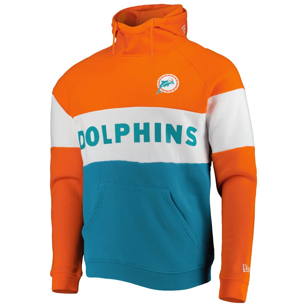 Men's New Era Orange/Aqua Miami Dolphins Throwback Colorblocked Pullover Hoodie Size: Small