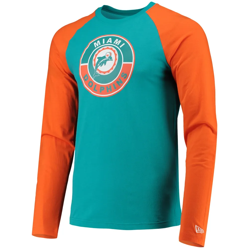 Miami Dolphins New Era League Raglan Throwback Long Sleeve T-Shirt -  Aqua/Orange