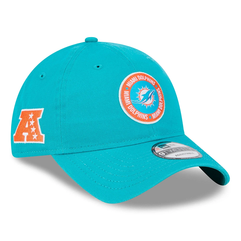 Casquette réglable Aqua Miami Dolphins 2024 Sideline 9TWENTY New Era pour hommes