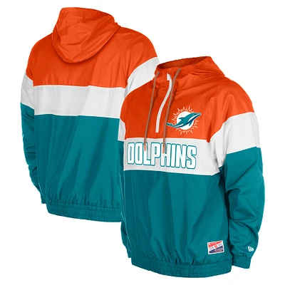 Men's New Era Aqua Miami Dolphins 3rd Down Raglan Quarter-Zip Windbreaker Jacket