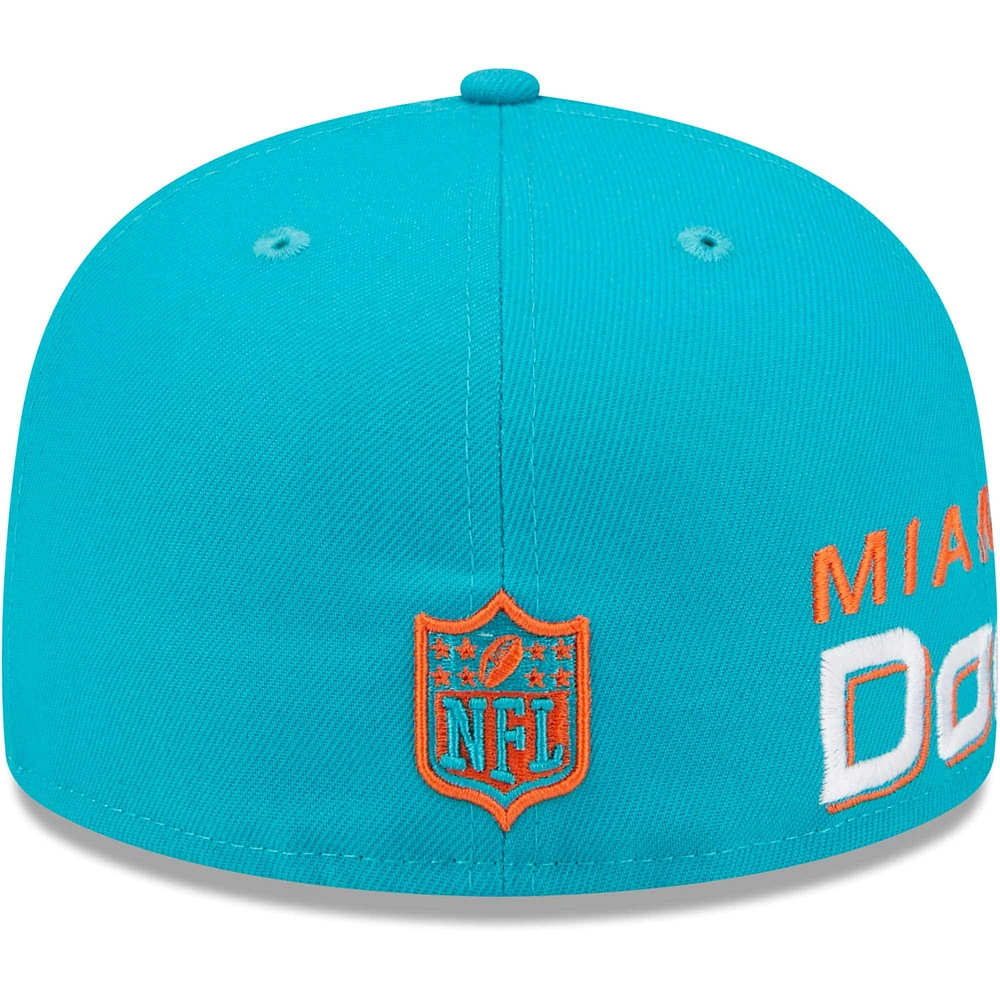 Men's New Era Aqua Miami Dolphins Arch 59FIFTY Fitted Hat