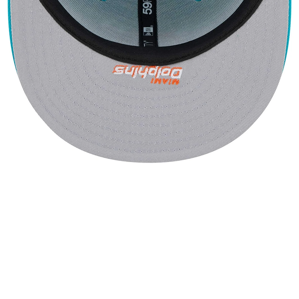 Men's New Era Aqua Miami Dolphins Arch 59FIFTY Fitted Hat