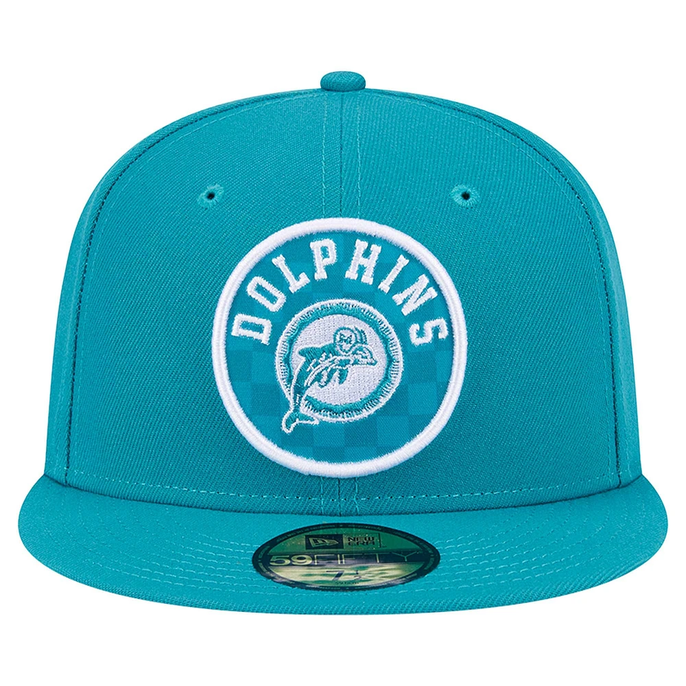 Men's New Era Aqua Miami Dolphins Checkered 59FIFTY Fitted Hat