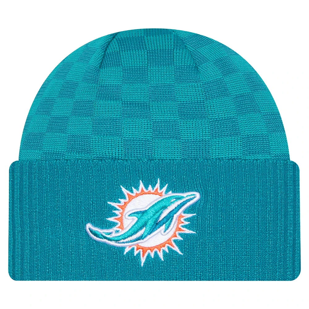 Men's New Era Aqua Miami Dolphins Checkered Cuffed Knit Hat