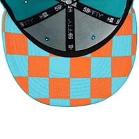 Men's New Era Aqua Miami Dolphins Checkered Undervisor 59FIFTY Fitted Hat