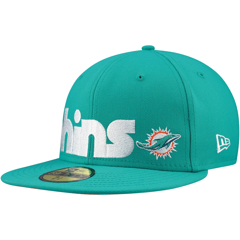 Casquette ajustée 59FIFTY sous-visière à carreaux Aqua Miami Dolphins New Era pour hommes