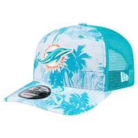 Casquette ajustable Hula Trucker 9SEVENTY Aqua Miami Dolphins pour homme de New Era