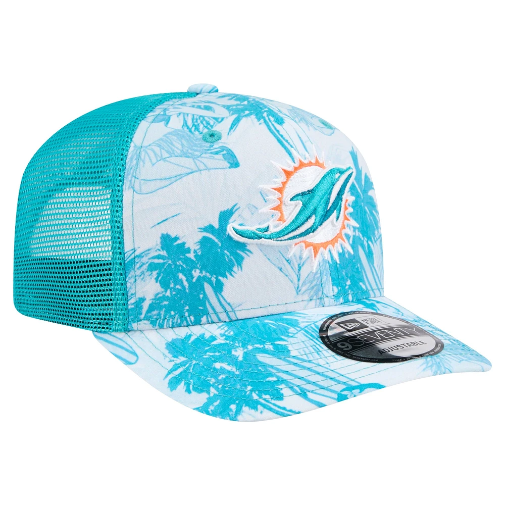 Casquette ajustable Hula Trucker 9SEVENTY Aqua Miami Dolphins pour homme de New Era