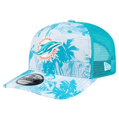 Casquette ajustable Hula Trucker 9SEVENTY Aqua Miami Dolphins pour homme de New Era