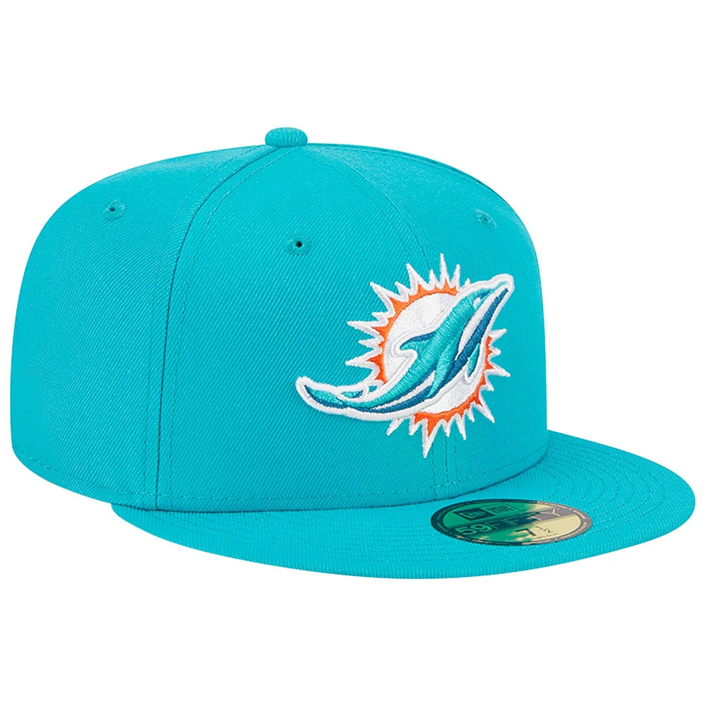 Men's New Era Aqua Miami Dolphins Main 59FIFTY Fitted Hat