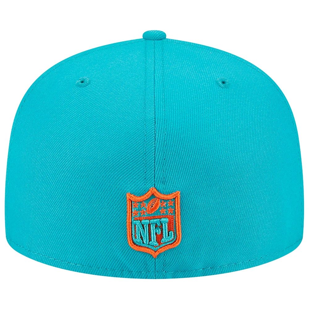 Men's New Era Aqua Miami Dolphins Main 59FIFTY Fitted Hat