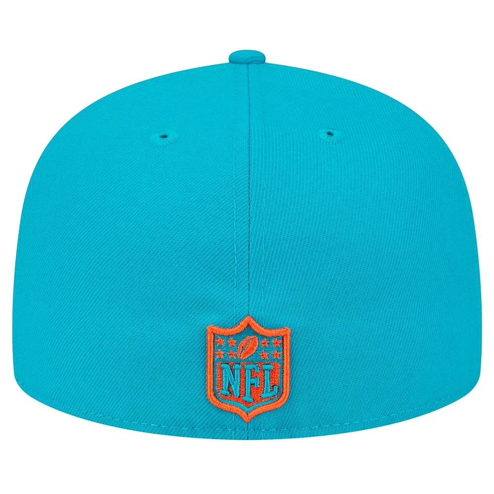 Men's New Era Aqua Miami Dolphins  Main Patch 59FIFTY Fitted Hat