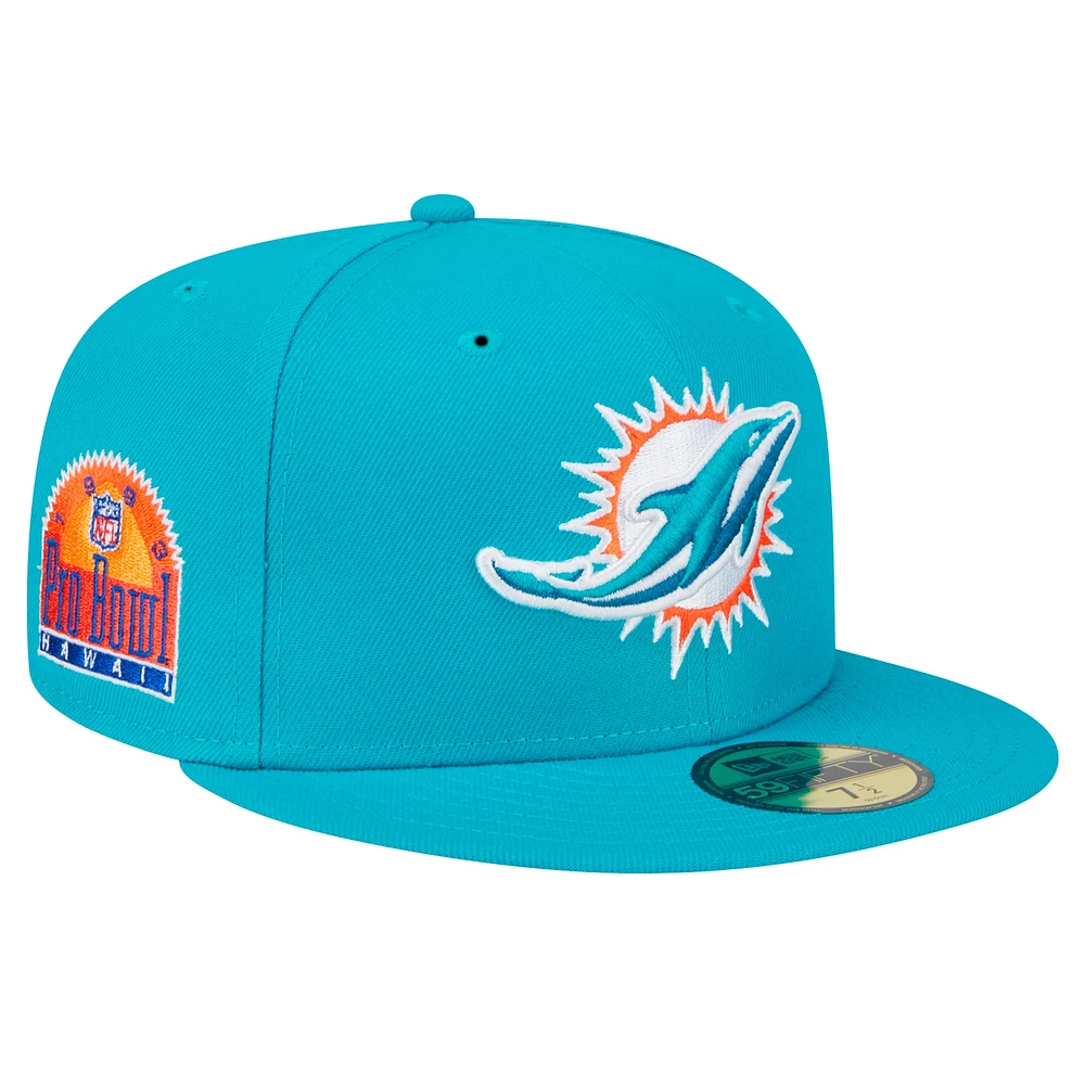 Men's New Era Aqua Miami Dolphins  Main Patch 59FIFTY Fitted Hat