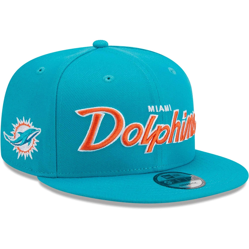 Casquette New Era Aqua Miami Dolphins Main Script 9FIFTY Snapback pour homme