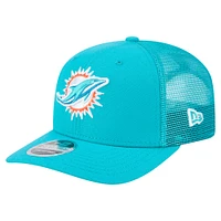 Casquette New Era Aqua Miami Dolphins Main Trucker 9SEVENTY extensible à boutons-pression pour homme