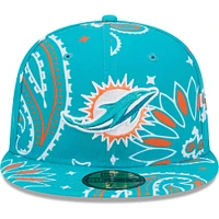 Casquette ajustée 59FIFTY Aqua Miami Dolphins Paisley pour hommes New Era
