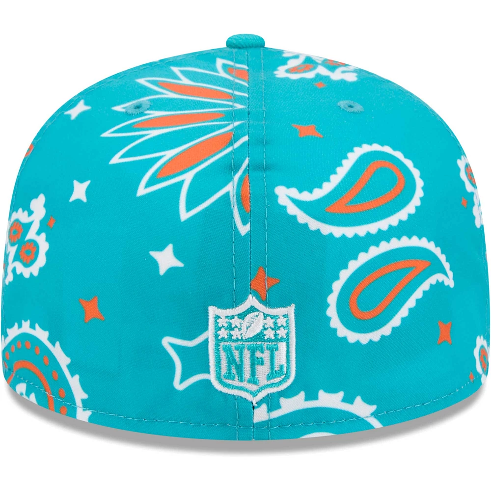 Casquette ajustée 59FIFTY Aqua Miami Dolphins Paisley pour hommes New Era