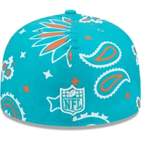 Casquette ajustée 59FIFTY Aqua Miami Dolphins Paisley pour hommes New Era