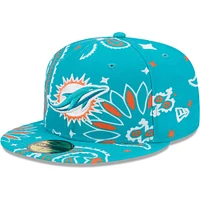 Casquette ajustée 59FIFTY Aqua Miami Dolphins Paisley pour hommes New Era