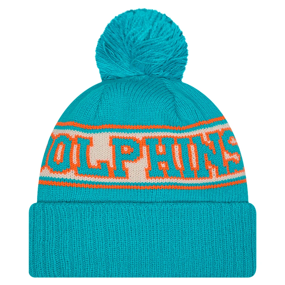 Men's New Era Aqua Miami Dolphins Retro Cuffed Knit Hat with Pom