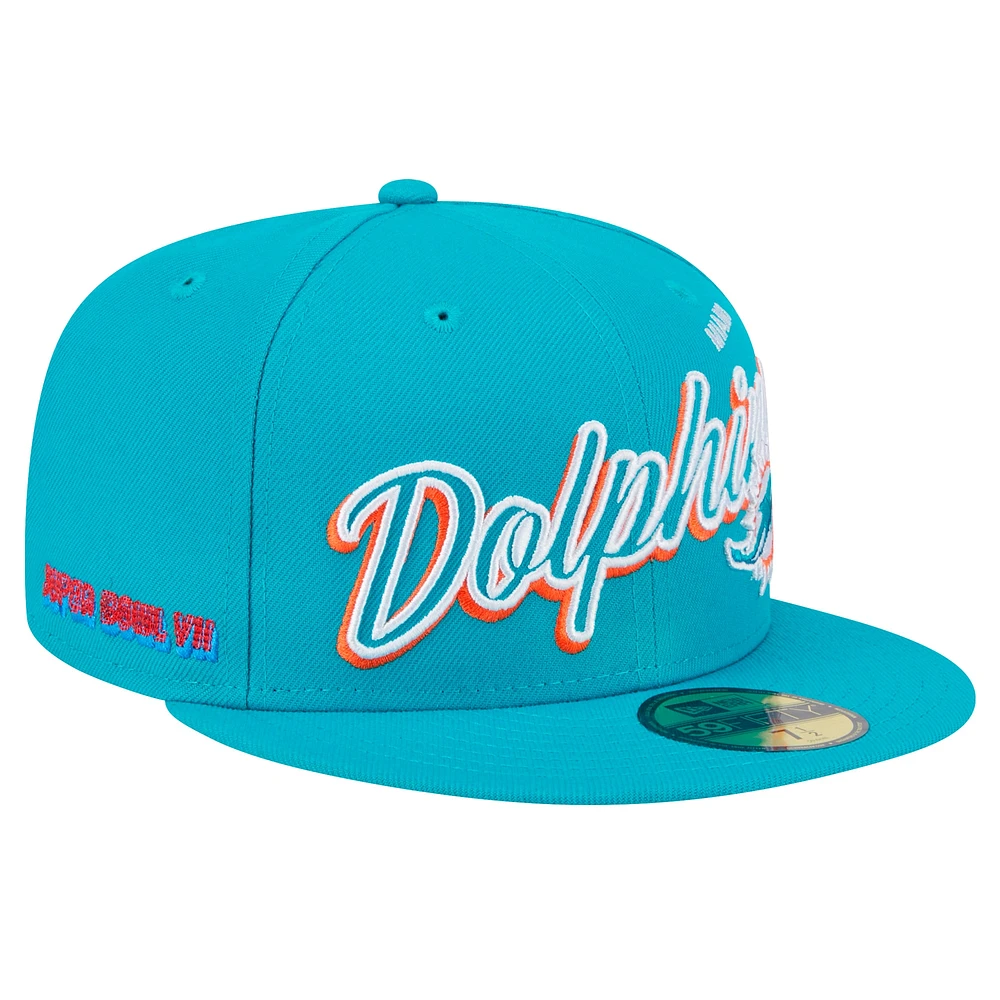 Casquette ajustée 59FIFTY Miami Dolphins de New Era pour homme avec inscription Aqua