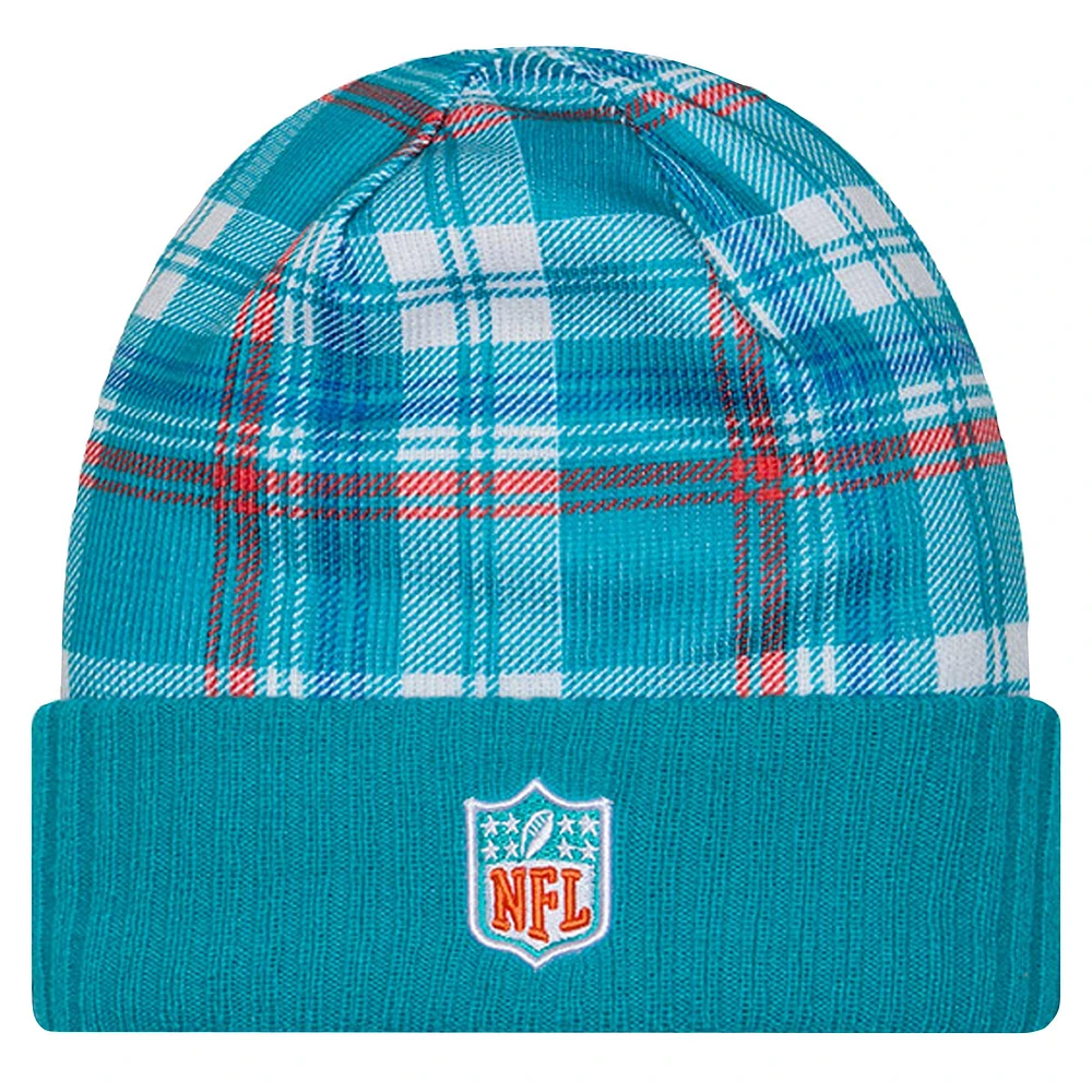 Men's New Era Aqua Miami Dolphins Sideline Statement Cuffed Knit Hat