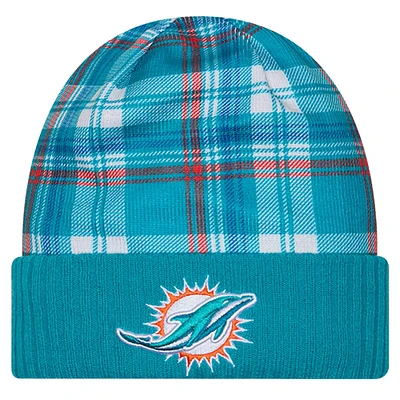 Bonnet en tricot à revers Miami Dolphins Sideline Statement Aqua New Era pour homme