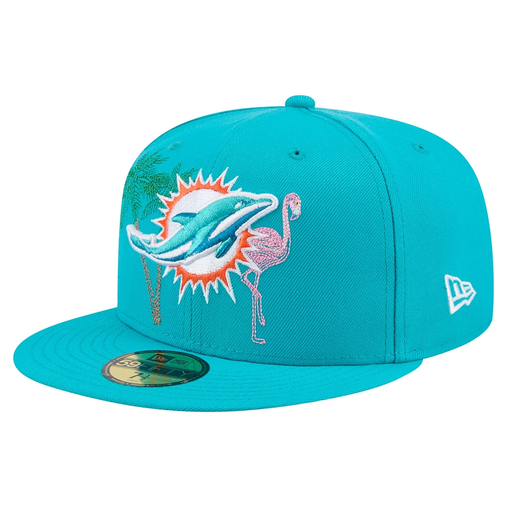 Casquette ajustée New Era Aqua Miami Dolphins State Stitch 59FIFTY pour homme