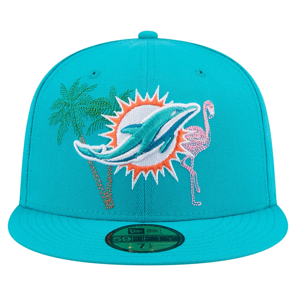 Casquette ajustée New Era Aqua Miami Dolphins State Stitch 59FIFTY pour homme