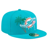 Casquette ajustée New Era Aqua Miami Dolphins State Stitch 59FIFTY pour homme