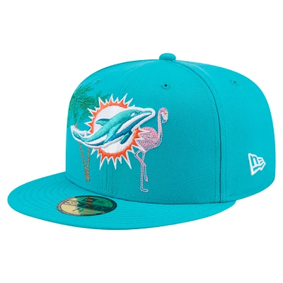 Casquette ajustée New Era Aqua Miami Dolphins State Stitch 59FIFTY pour homme