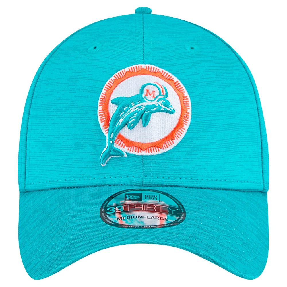 Casquette New Era Miami Dolphins Throwback Active Tech 39THIRTY Flex Aqua pour homme