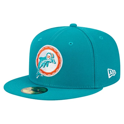 Casquette ajustée 59FIFTY Main New Era Aqua Miami Dolphins Throwback pour hommes