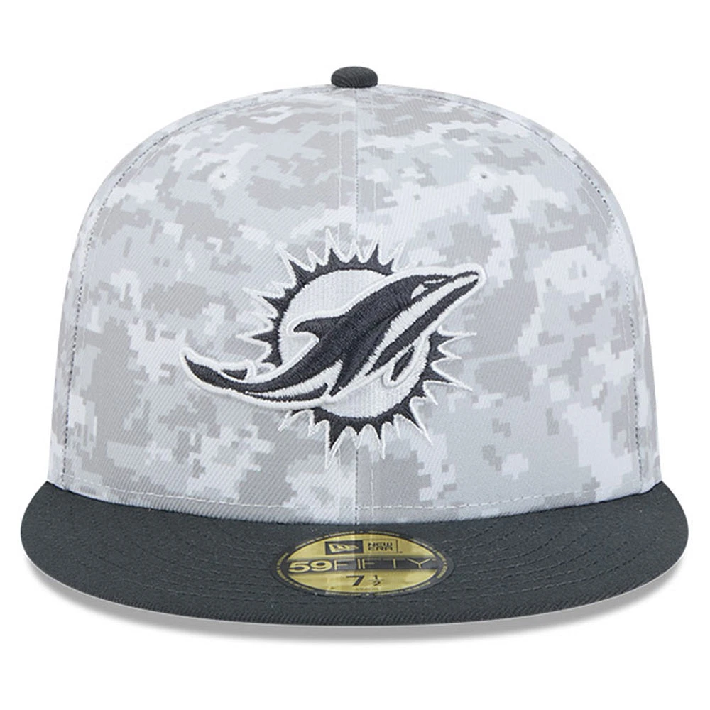 Casquette ajustée 59FIFTY Miami Dolphins 2024 Salute To Service pour homme New Era Arctic Camo/Graphite