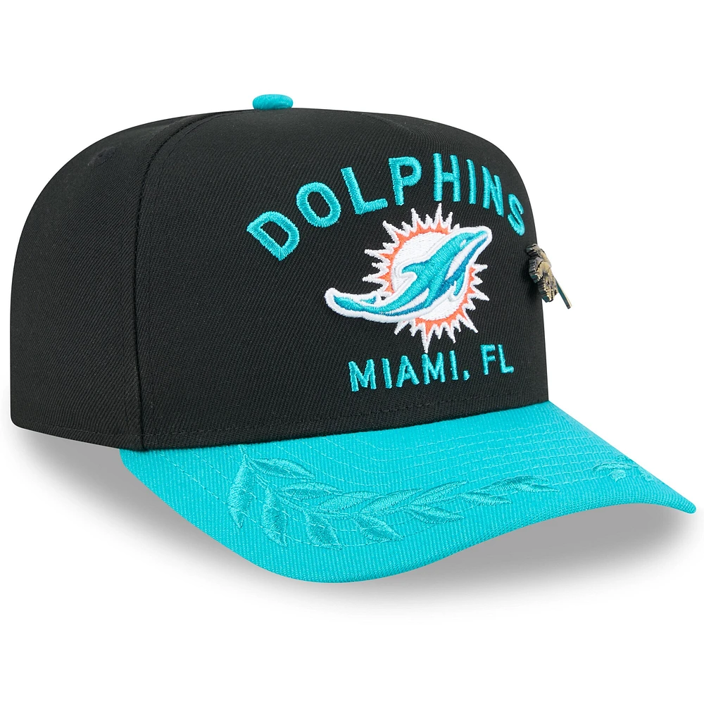 Men's New Era Black/Aqua Miami Dolphins 2025 NFL Draft On Stage A-Frame 59FIFTY Fitted Hat