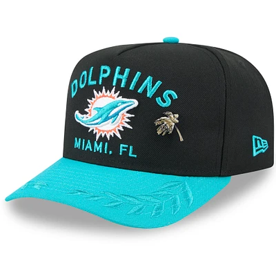 Men's New Era Black/Aqua Miami Dolphins 2025 NFL Draft On Stage A-Frame 59FIFTY Fitted Hat