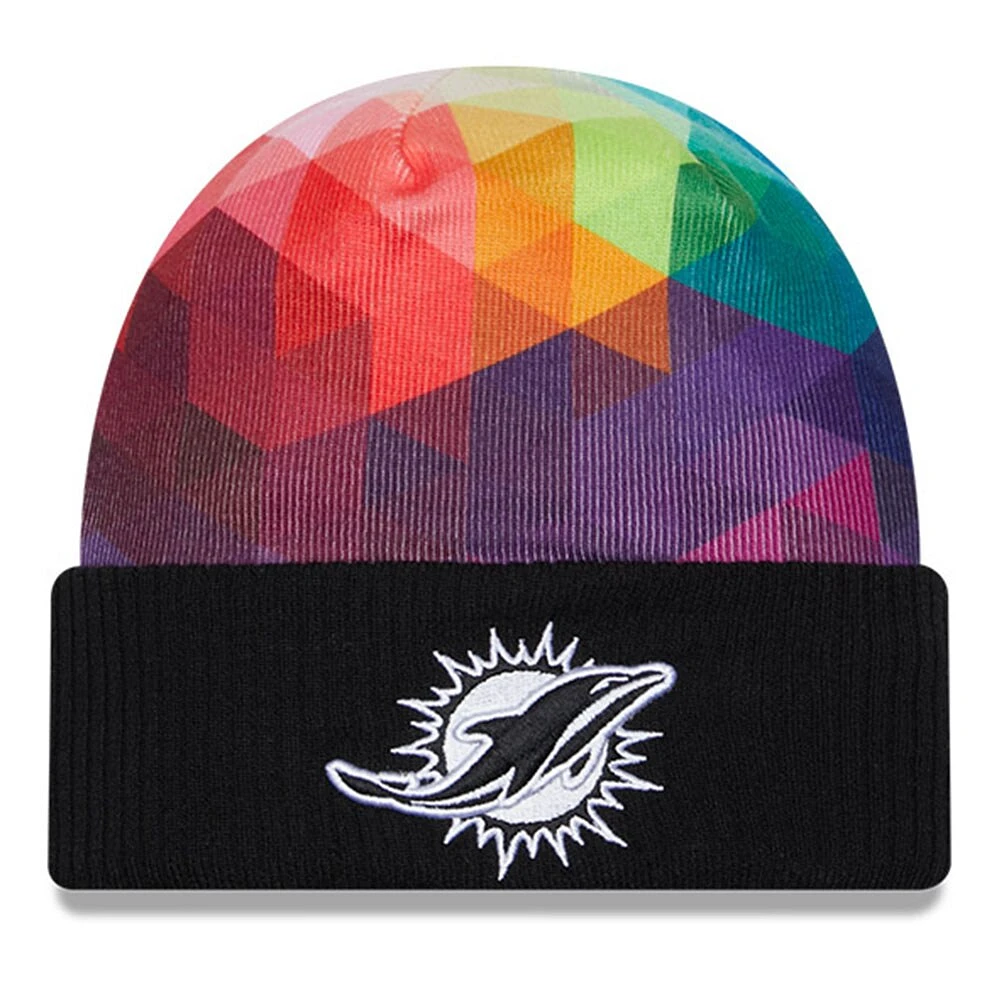 Bonnet en tricot à revers NFL Crucial Catch New Era noir pour hommes des Dolphins de Miami 2023