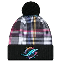 Bonnet en tricot à revers avec pompon NFL Crucial Catch 2024 Miami Dolphins New Era noir pour homme