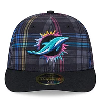 Men's New Era Black Miami Dolphins 2024 NFL Crucial Catch Plaid Low Profile 59FIFTY Fitted Hat