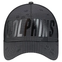 Men's New Era Black Miami Dolphins  Midnight Ink Tonal Text A-Frame Trucker 9FORTY Adjustable Hat