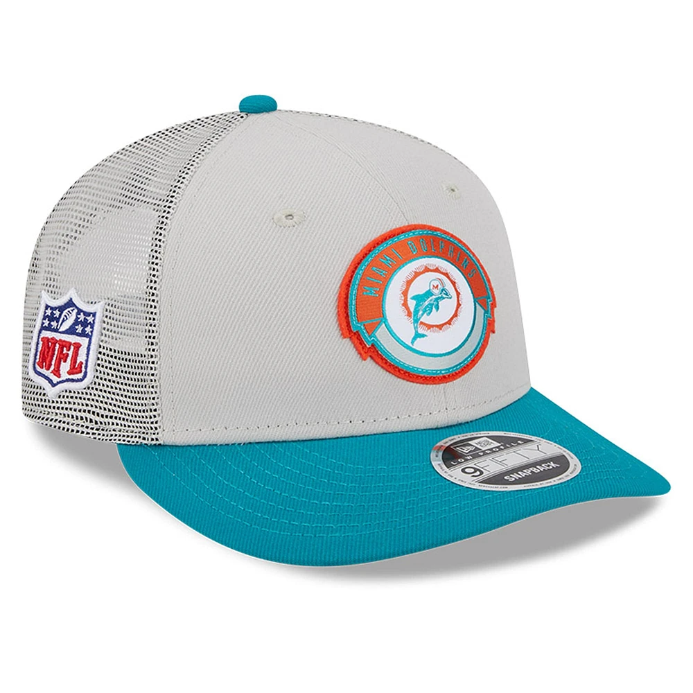 Men's New Era  Cream/Aqua Miami Dolphins 2023 Sideline Historic Low Profile 9FIFTY Snapback Hat