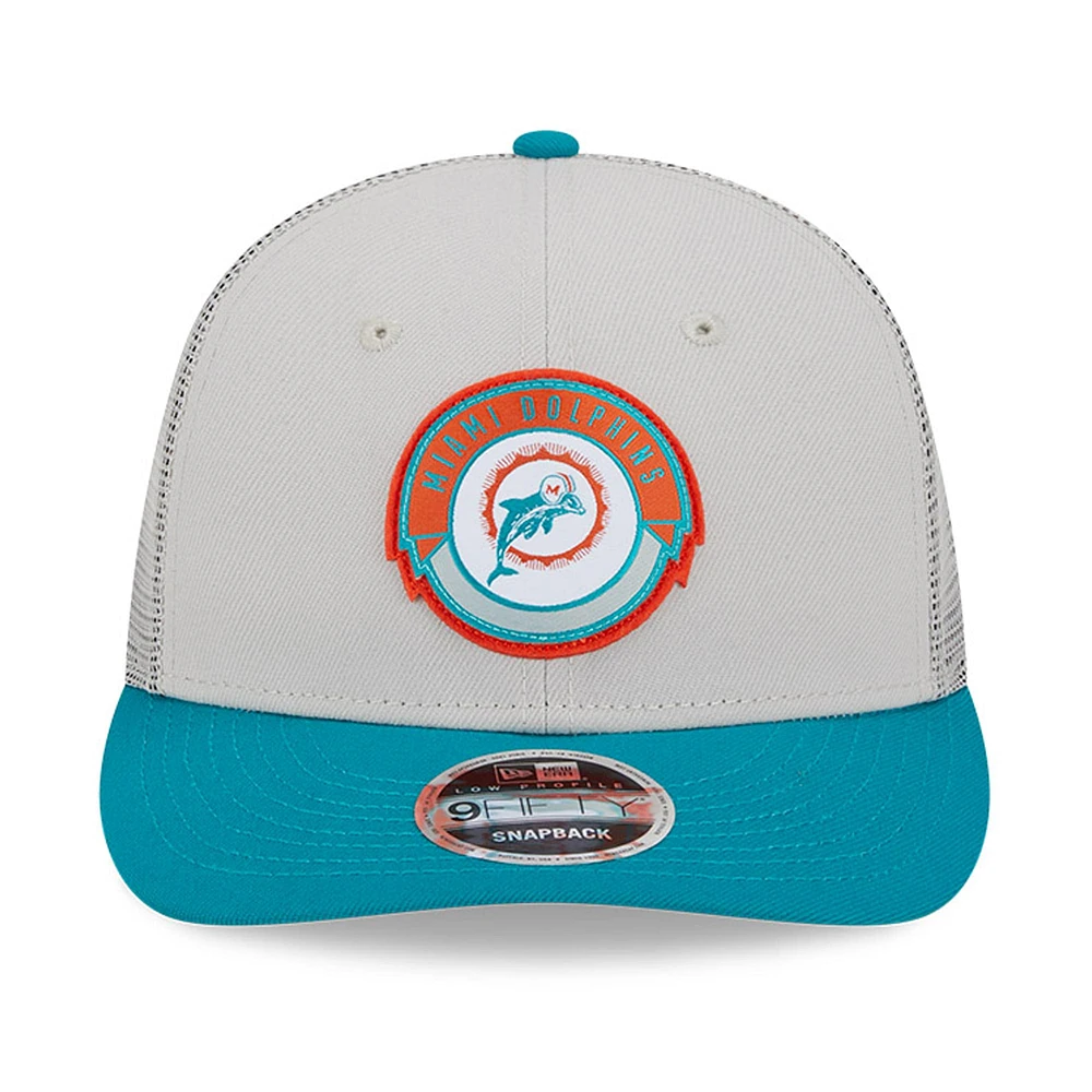 Men's New Era  Cream/Aqua Miami Dolphins 2023 Sideline Historic Low Profile 9FIFTY Snapback Hat