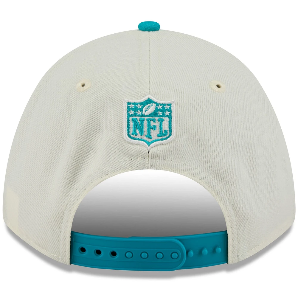 Casquette ajustable New Era 9FORTY A-Frame M-Crown pour homme, couleur crème/bleu marine, Miami Dolphins, draft NFL 2025