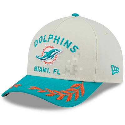 Casquette ajustable New Era 9FORTY A-Frame M-Crown pour homme, couleur crème/bleu marine, Miami Dolphins, draft NFL 2025