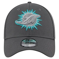 Casquette New Era Graphite Miami Dolphins Main 39THIRTY Flex pour homme