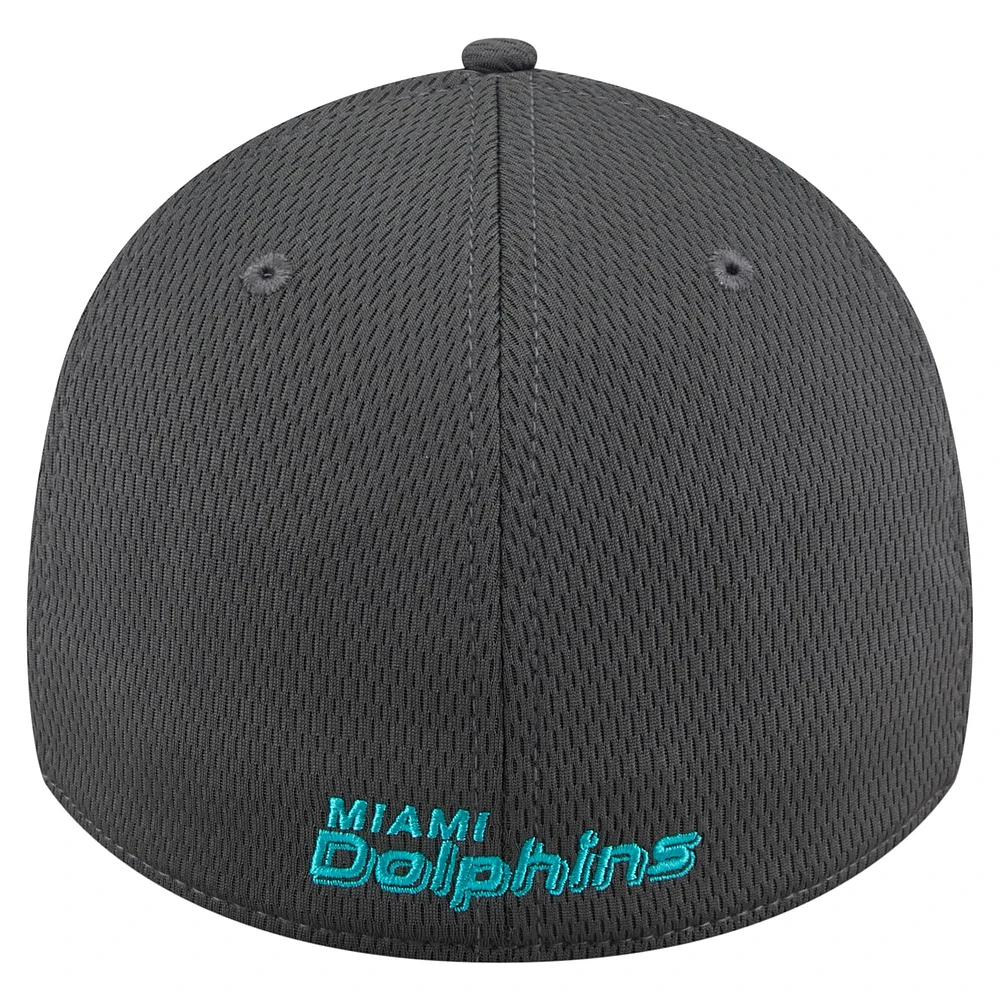 Casquette New Era Graphite Miami Dolphins Main 39THIRTY Flex pour homme